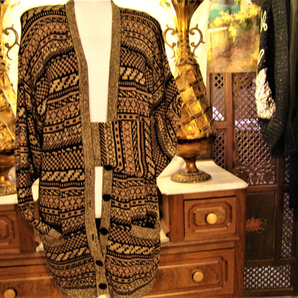 PRONTO MODA Vintage Gold black Cardigan Sweater M - Picture 1 of 6